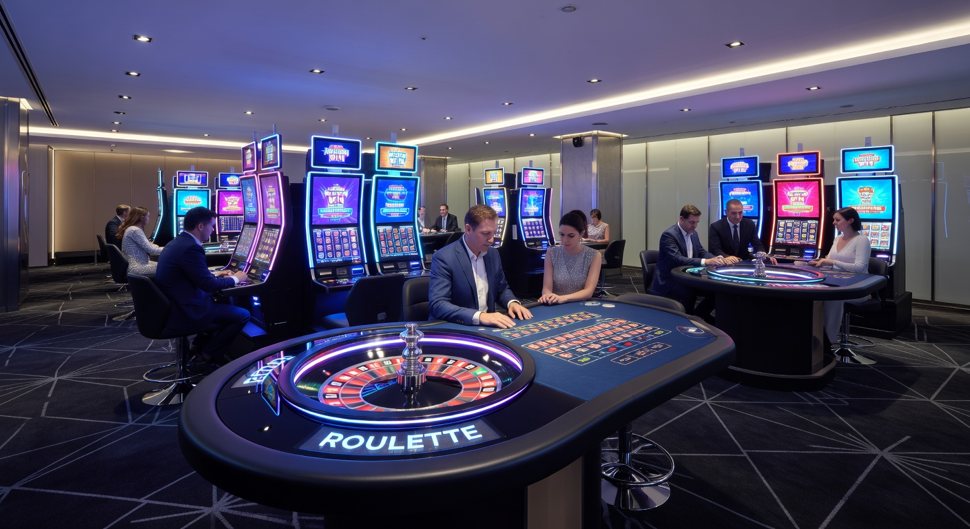 Close-up of a vibrant slot machine screen displaying spinning reels with jackpot symbols and bonus features