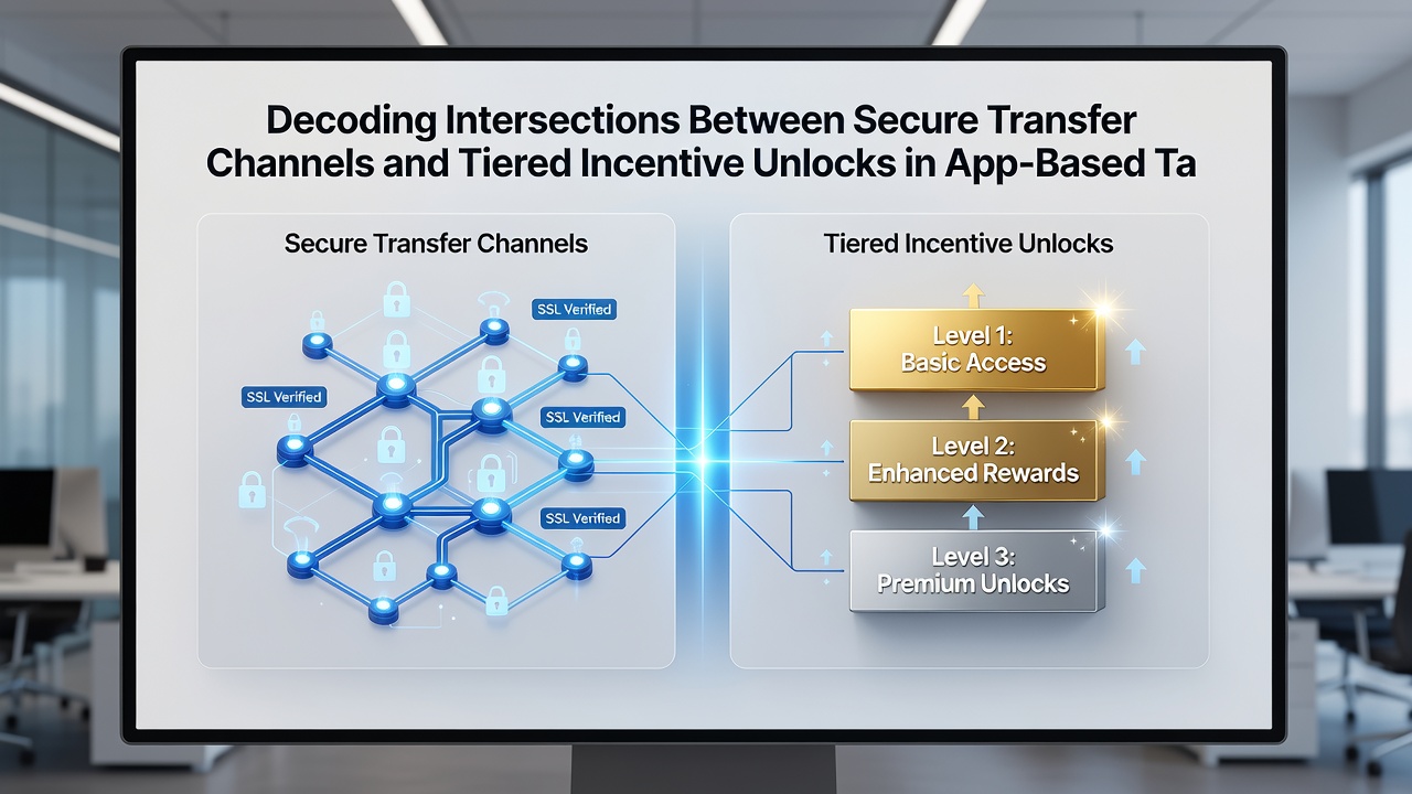 Data flows showing encrypted transfers unlocking progressive rewards in table game mobile apps