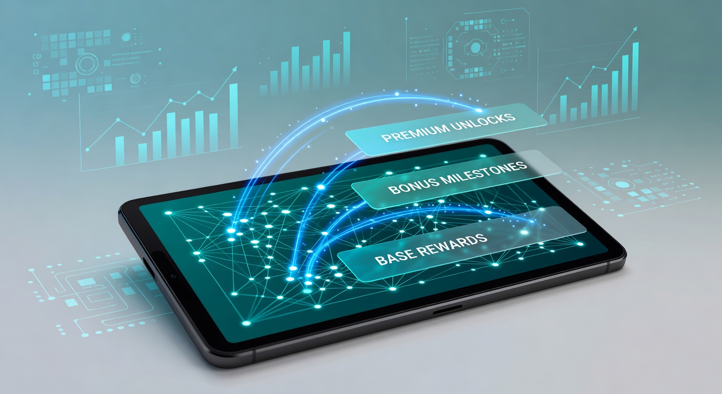 Portable device screen illustrating layered incentive tiers connected to digital payment flows in a gaming environment
