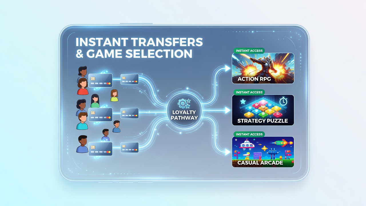 Smartphone screen showing instant transfer options in a mobile casino loyalty app interface