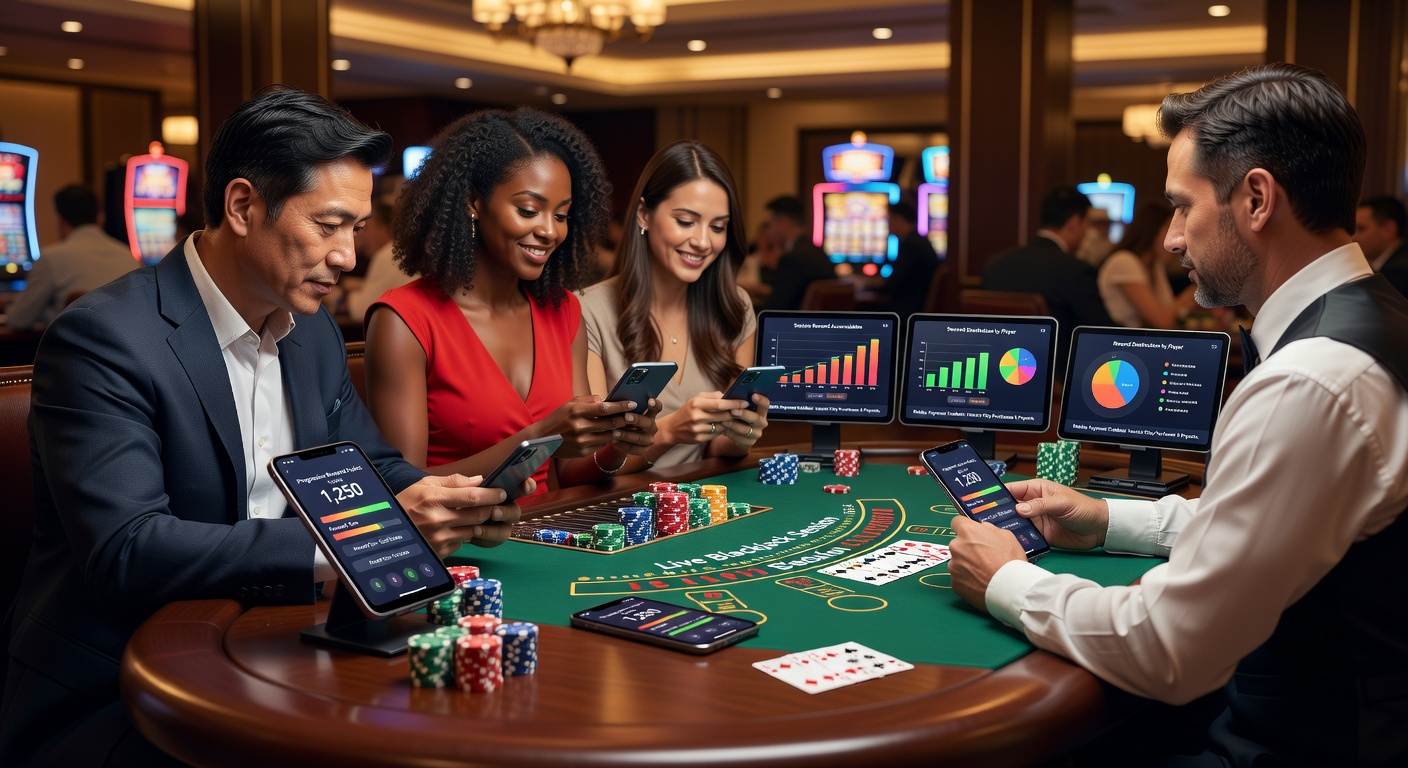 Live table game interface on mobile device displaying progressive reward meter alongside payment confirmation