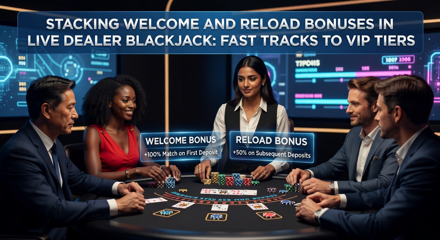 Dynamic live dealer blackjack session showcasing welcome bonus promotions on screen alongside dealer cards and player bets